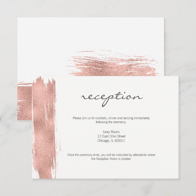 Modern Rosa Guld Borste Bröllopsmottagning Kort (Fram/baksida)