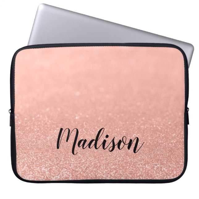 Modern rosa guld- Fauxglitterpersonlig Laptop Fodral (Framsidan)