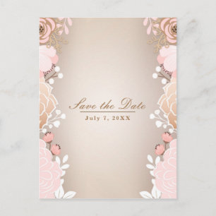 Modern rosa & guld floral botanisk Spara datum Meddelande Vykort