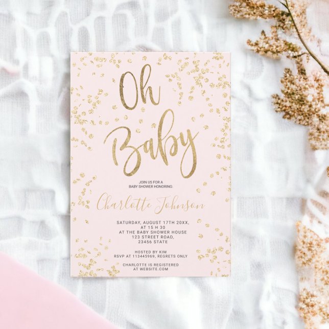 Modern rosa guld foil konetti oh babydusch inbjudningar (Modern pink gold foil confetti oh baby shower invitation)