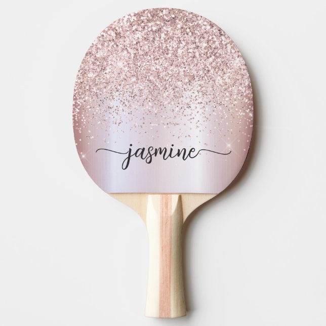 Modern Rosa Guld Glitter Anpassad Namnskrift Pingisracket (Framsidan)