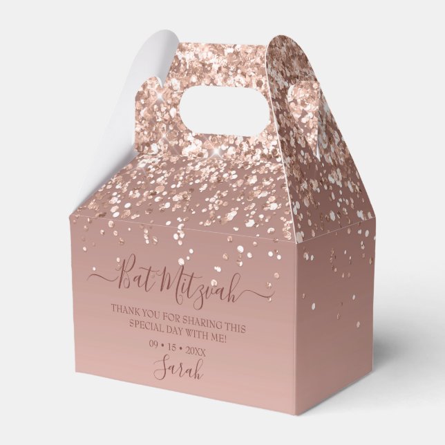 Modern Rosa Guld Glitter Bat Mitzvah Presentaskar (Framsidan Sidan)