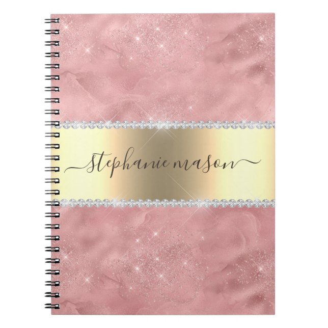 Modern Rosa Guld Glitter Diamant Guld Anteckningsbok (Framsidan)