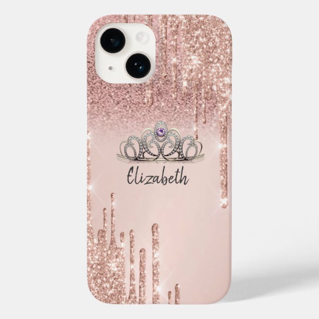Modern Rosa Guld Glitter Drips Ombre Tiara (Baksida)