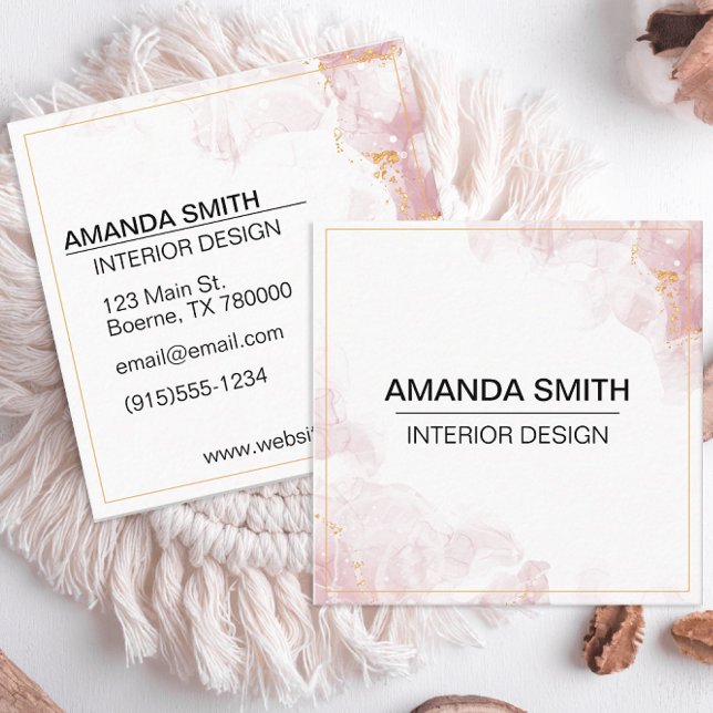 Modern rosa Guld Glitter Fyrkantigt Visitkort (Gold glitter business card)