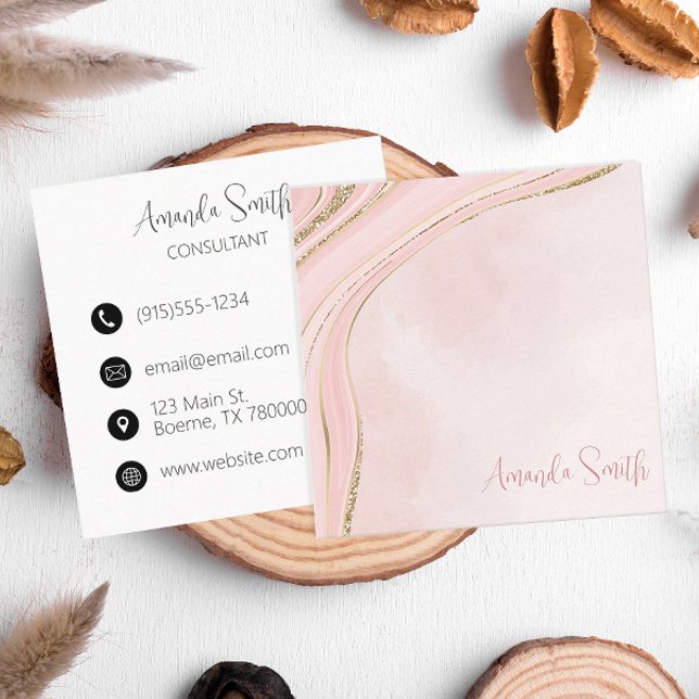 Modern rosa Guld Glitter Fyrkantigt Visitkort (Pink and gold square business cards)