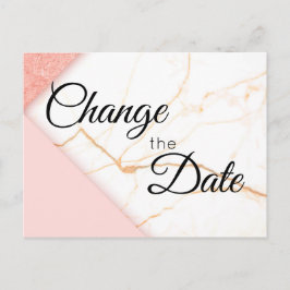 Modern Rosa Guld Glitter Marble Ändra datum Vykort