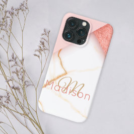 Modern Rosa Guld Glitter Marble Monogram Namn