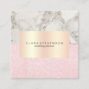 Modern rosa guld- glitter- & marmorbröllopsfixare fyrkantigt visitkort