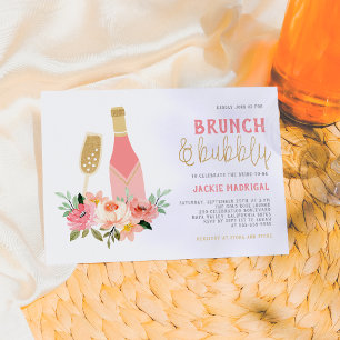 Modern Rosa & Guld Glitter Möhippa Brunch & Bubly Inbjudningar