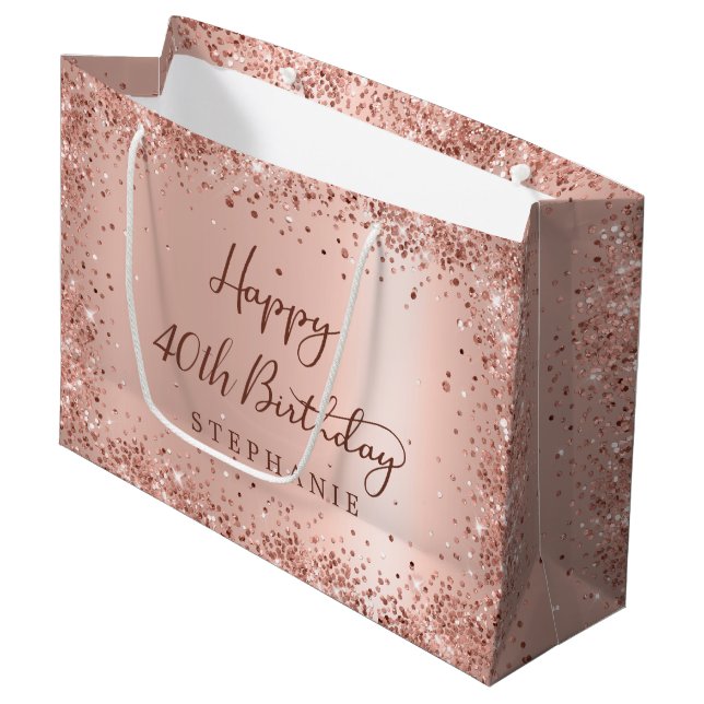 Modern Rosa Guld Glitter Monogram 40-årsdag (Framsidan Vinklad)