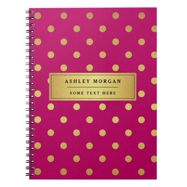 Modern rosa guld- glitterpolka dots anteckningsbok med spiral (Framsidan)