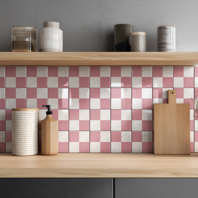 Modern Rosa Guld Grå Marmor Geometrisk Rutig Kakelplatta (Skapare uppladdad)