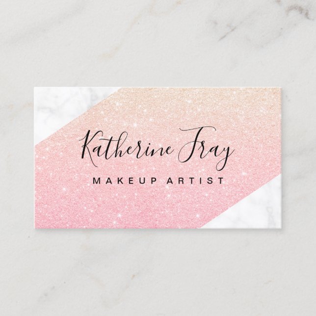 Modern rosa guld- makeup för glittervitmarmor visitkort (Framsida)