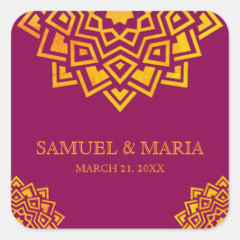 Modern rosa guld mandala indisk bröllopspresent fyrkantigt klistermärke