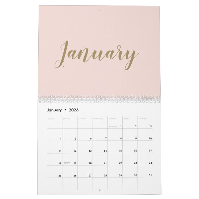 Modern  rosa guld-manusmånad, chic kalender (Jan 2026)