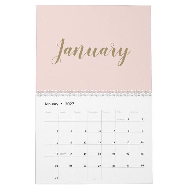 Modern  rosa guld-manusmånad, chic kalender (Jan 2027)