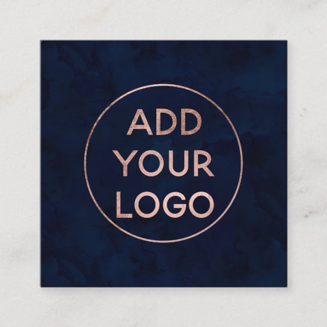 Modern rosa guld- marinblå vattenfärg för fyrkantigt visitkort (Framsida)