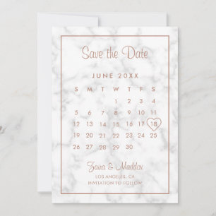 Modern Rosa Guld Marmor Kalender Bröllop Spara Datumet