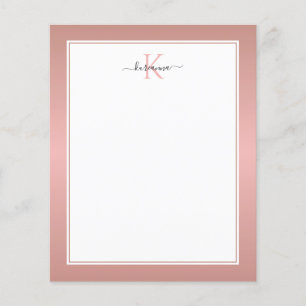 Modern Rosa Guld Monogram Chic Flickig Brevkort