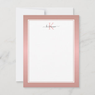 Modern Rosa Guld Monogram Chic Flickig Brevkort Anteckningskort