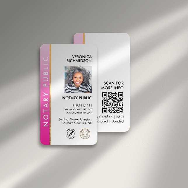 Modern Rosa Guld Notary Logotyp QR-kodfoto,  Visitkort (Skapare uppladdad)
