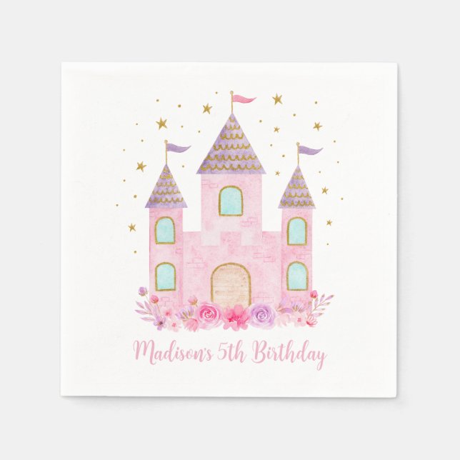 Modern Rosa Guld Princess Castle Birthday Pappersservett (Framsidan)