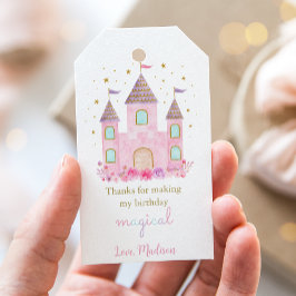 Modern Rosa Guld Princess Castle Birthday Presentetikett