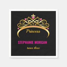 Modern Rosa Guld Princess Krona Födelsedagsfest Pappersservett
