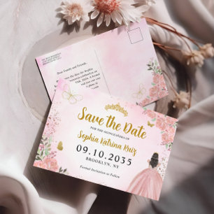 Modern Rosa Guld Quinceanera Spara datum Vykort