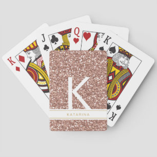 Modern Rosa Guld Rosa Glitter Monogram Initial Casinokort