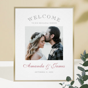 Modern Rosa Guld Script Foto Bröllops Välkomstskyl Poster