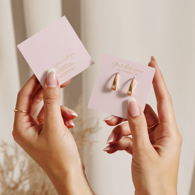 Modern  rosa guld studerade visning kvadrat med  fyrkantigt visitkort (Modern blush pink gold stud earring display square)