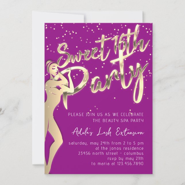 Modern Rosa Guld Sweet 16:e Party Inbjudningar (Framsida)