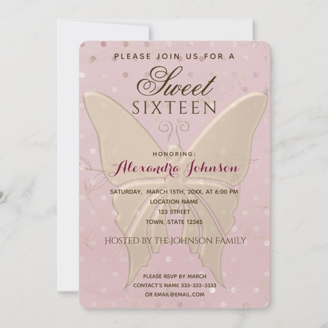 Modern Rosa Guld Sweet 16 Födelsedag Inbjudningar (Framsida)
