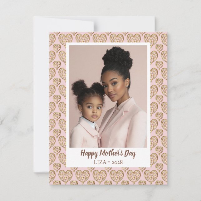 Modern Rosa Guldhjärtad Fotografi till Mors Dag Julkort (Framsida)