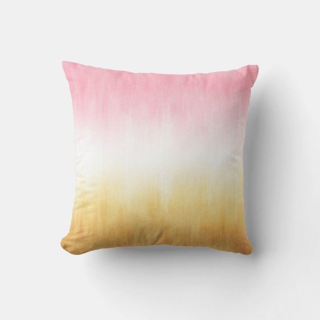 Modern Rosa Gult Brushstrokes Ombre Kudde (Framsida)