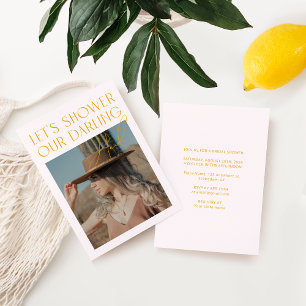 Modern  Rosa & Gult Photo Möhippa Inv Inbjudningar