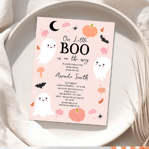 Modern Rosa Halloween Little Boo Baby Shower Inbjudningar