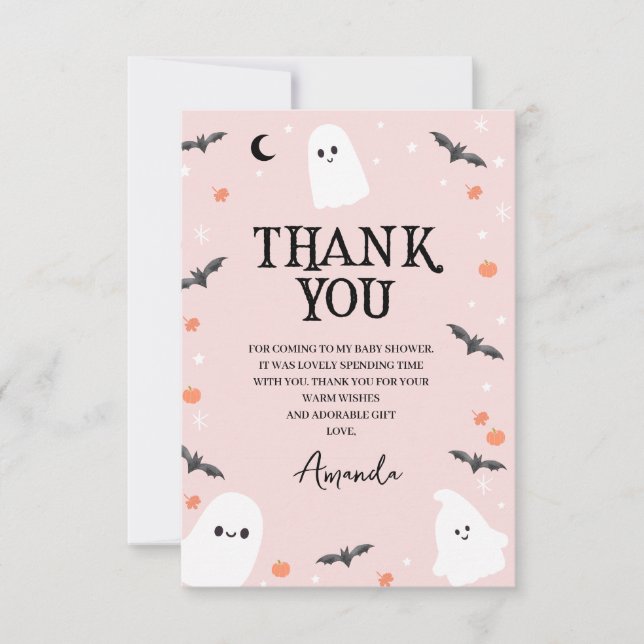 Modern Rosa Halloween Little Boo Baby Shower Tack Kort (Framsida)