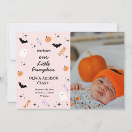 Modern Rosa Halloween Little Pumpkin Birth Meddelande