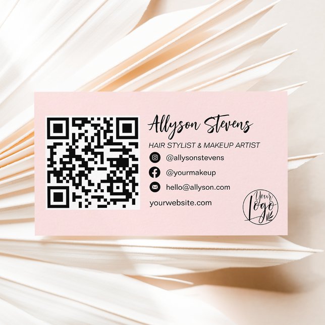 modern  rosa-hårsmakeup, logotyp qr-kod visitkort (Skapare uppladdad)