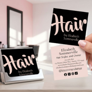 Modern Rosa Hårstylist Script Fyrkantigt Visitkort
