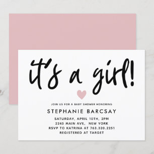 Modern Rosa Heart Baby Shower Inbjudningar