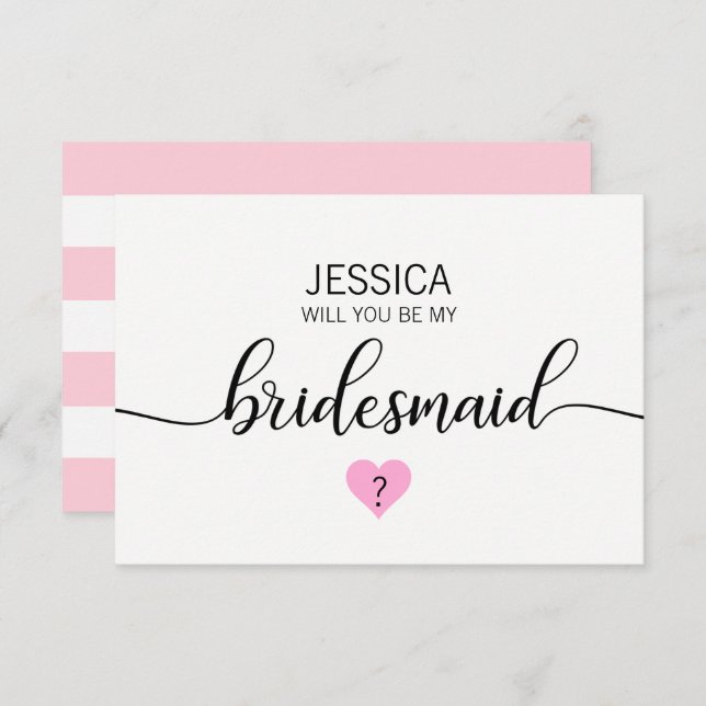 Modern  ROSA Heart, blir du min Bridesmaid? Inbjudningar (Fram/baksida)