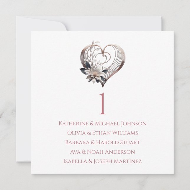 Modern Rosa Heart-Bröllop sätesdiagram- Inbjudningar (Framsida)
