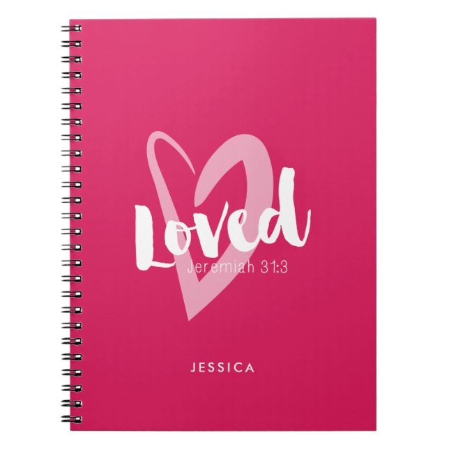 Modern Rosa Heart Loved Bible Verse Anteckningsbok (Framsidan)