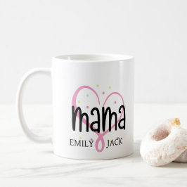 Modern Rosa Heart Mamma Kids Namn Mors dag Kaffemugg