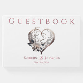 Modern Rosa Heart med blommor Bröllop Gästböcker