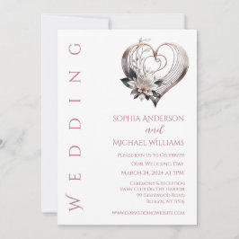 Modern Rosa Heart med blommor Bröllop Inbjudningar